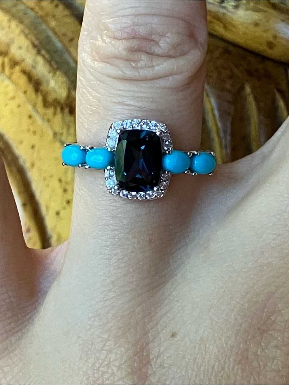 London Blue Topaz Sleeping Beauty Turquoise Ring Size 6.75